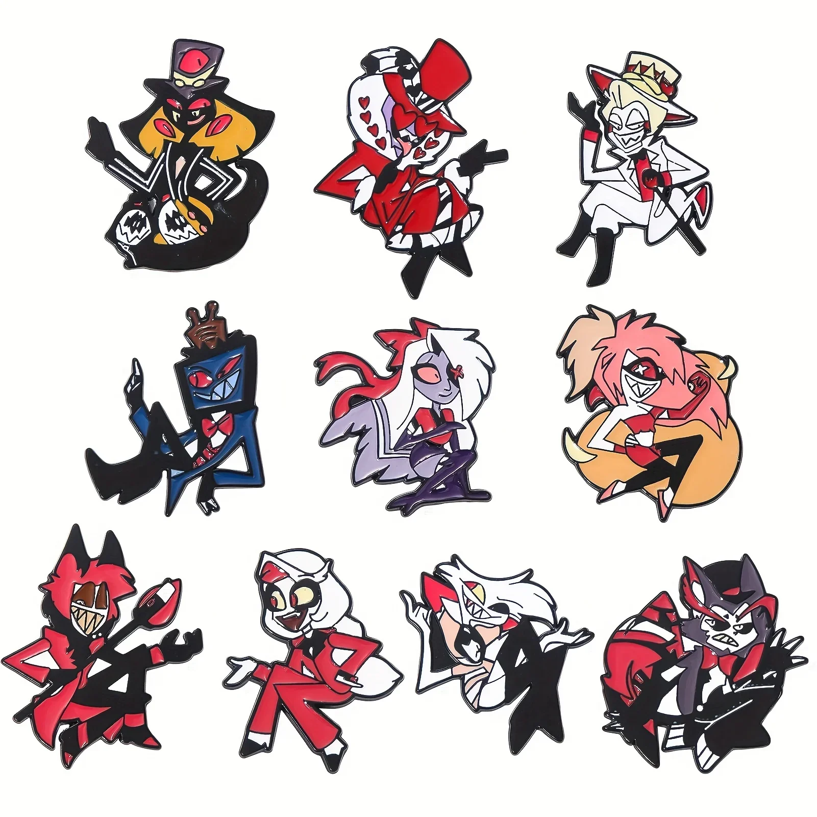 10Pcs/Set Hazbin Hotel Enamel Lapel Pin – Retro Gaming Cartoon Brooch, Collectible Pin for Backpack, Hat, or Clothing Accessory