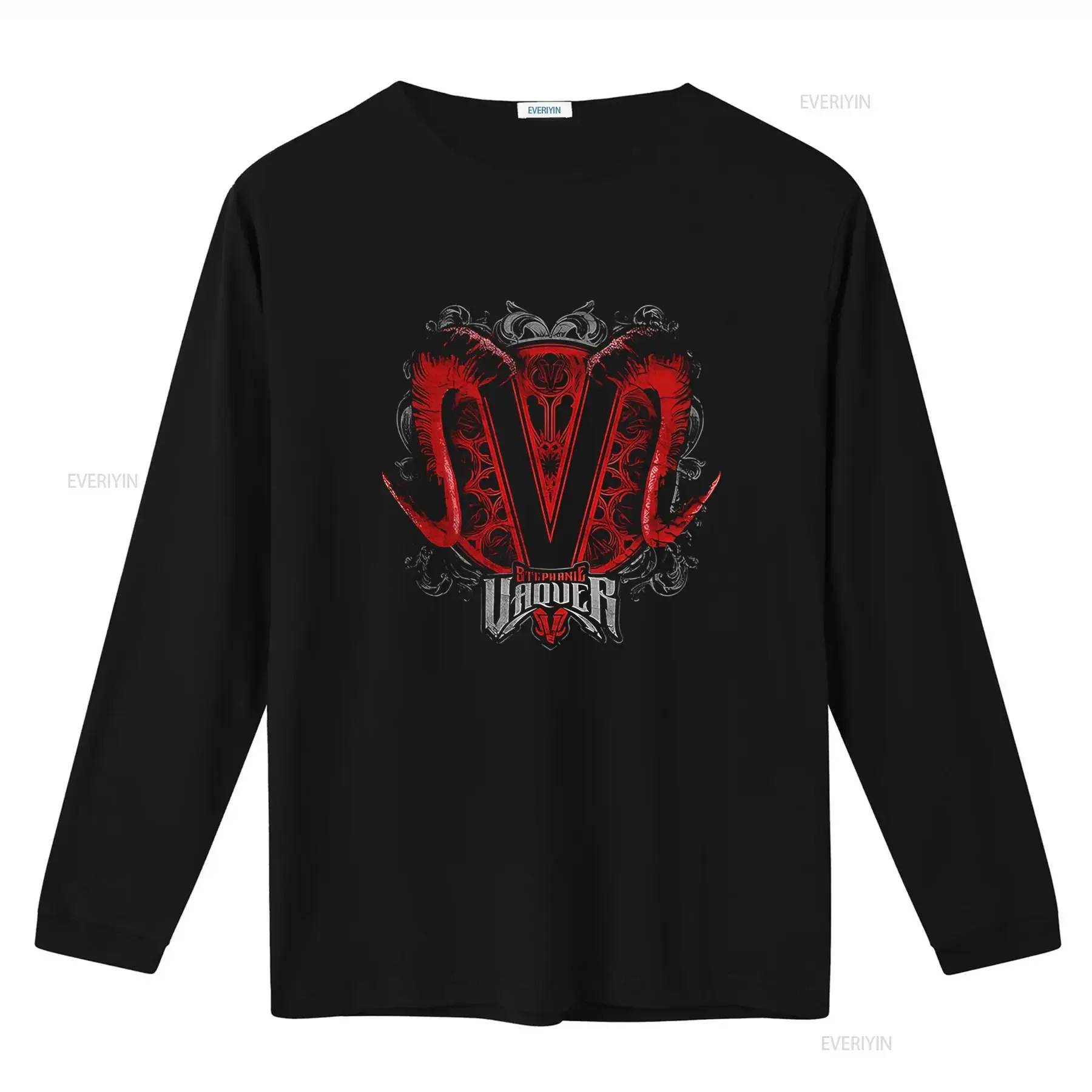 HOT NEW Stephanie Vaquer V Logo Black T Shirt All Size S 3XL Stylish Gothic Design with Intricate Red and White Details Soft