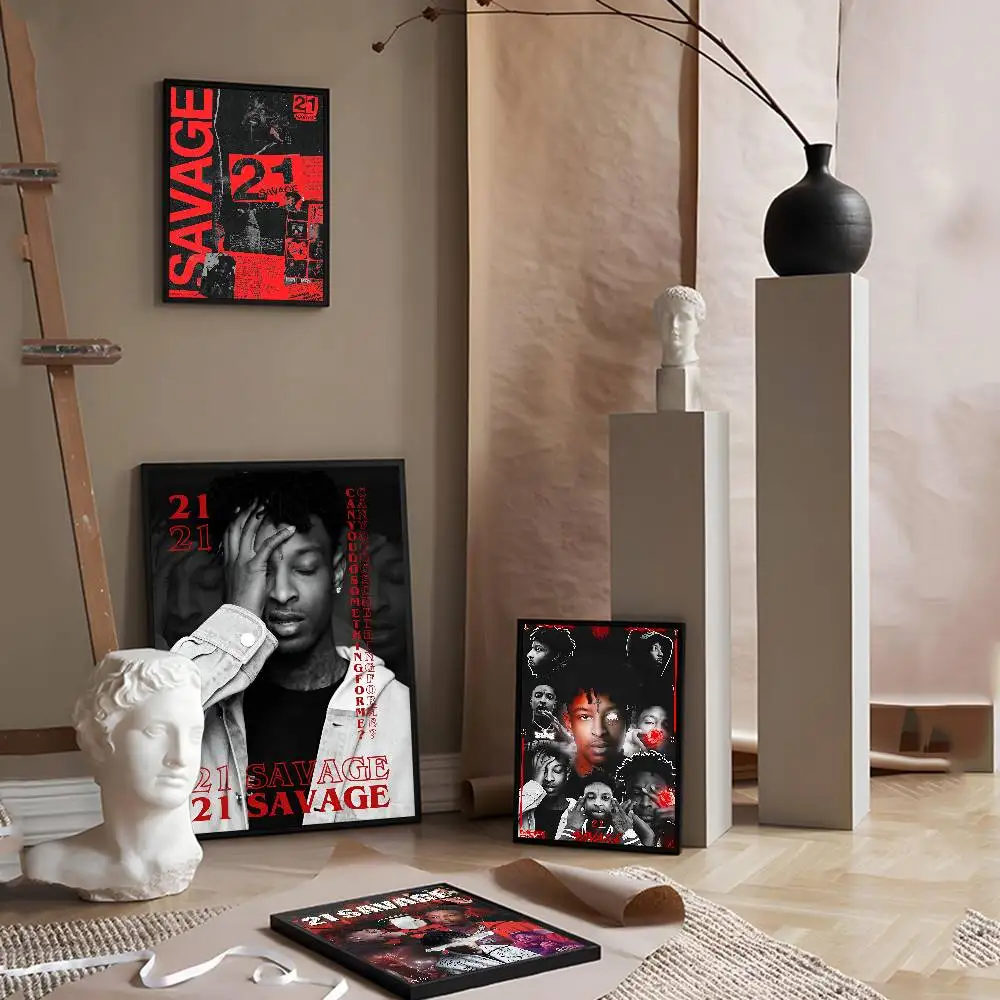 Hip Hop Rapper 21 S-Savage Vintage Posters Sticky Retro Kraft Paper Sticker DIY Room Bar Cafe Kawaii Room Decor