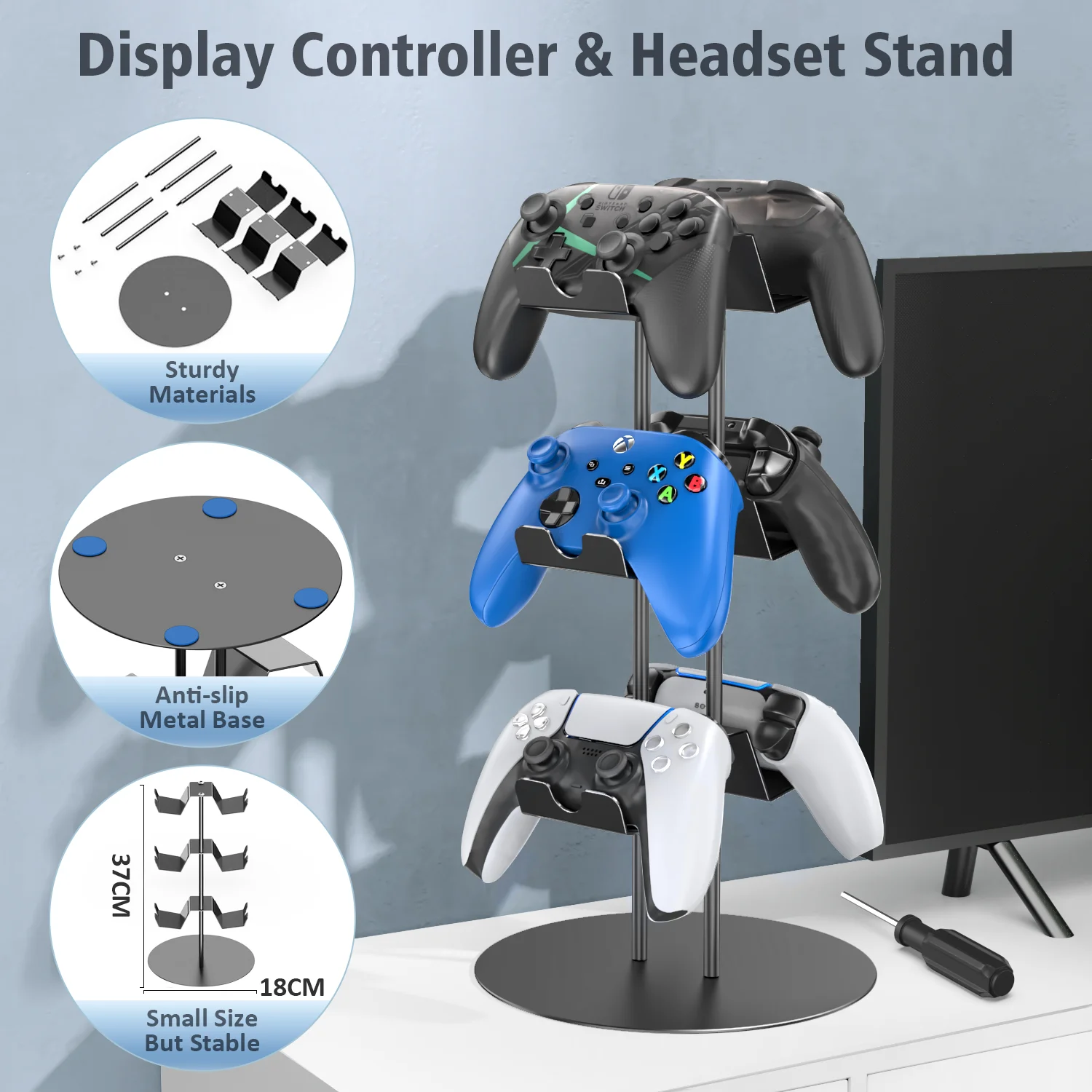 Imagem -04 - Desk Controller Stand com Organizador de Cabo Universal Headconjunto Holder Desk Mounts Tiers Packs