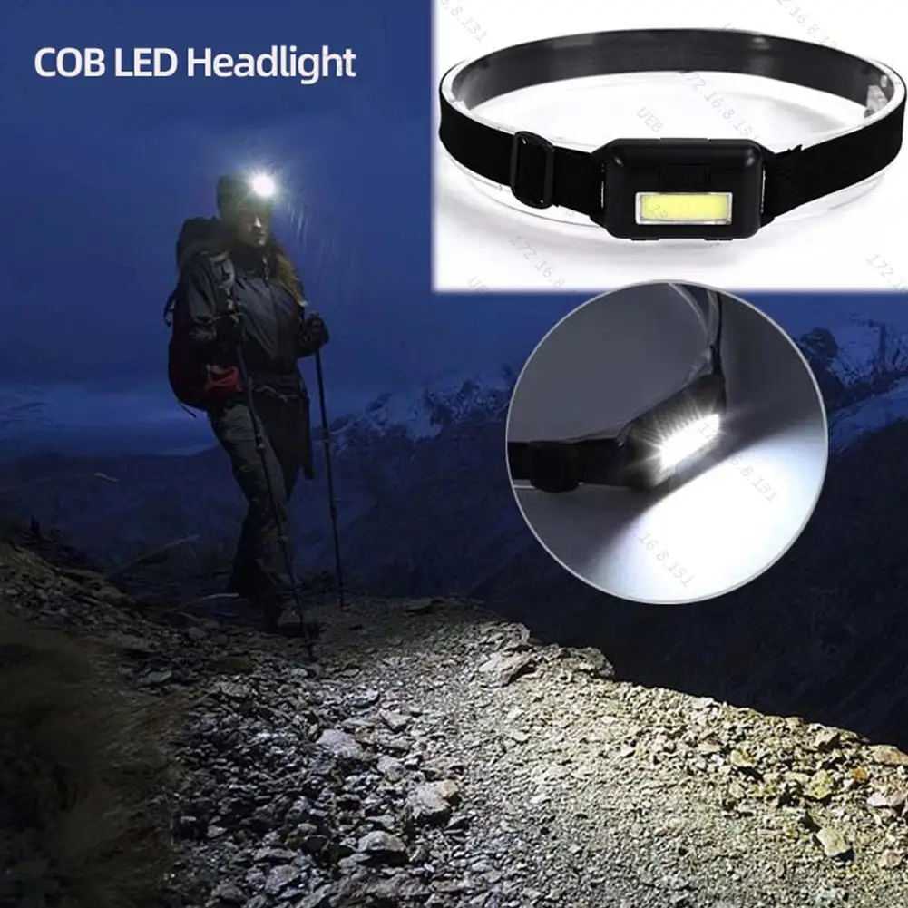 Portable Headlamp COB LED Headlamp with Built-in Battery Flashlight USB Rechargeable Head Torch 6 Lighting Modes Head Light