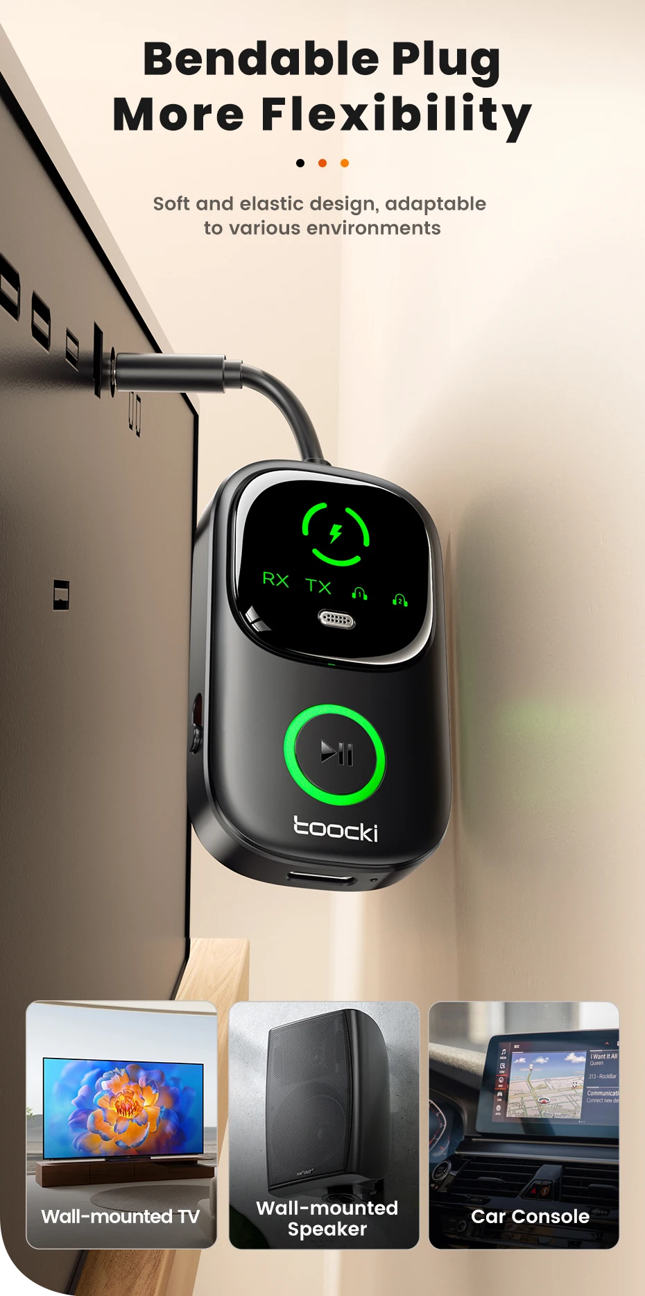 Toocki Bluetooth 5.4 Audio Receiver Sender 2-In-1 Display 3,5mm AUX Wireless Audio Adapter Für Auto Flugzeug Lautsprecher TV PC – Detail 12