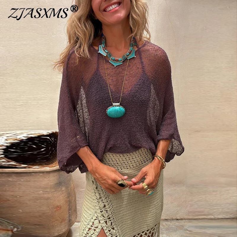 

Весенняя перспективная женская пляжная рубашка с длинными рукавами, сексуальный дышащий топ с завязками, летняя свободная пляжная одежда для женщин 2025