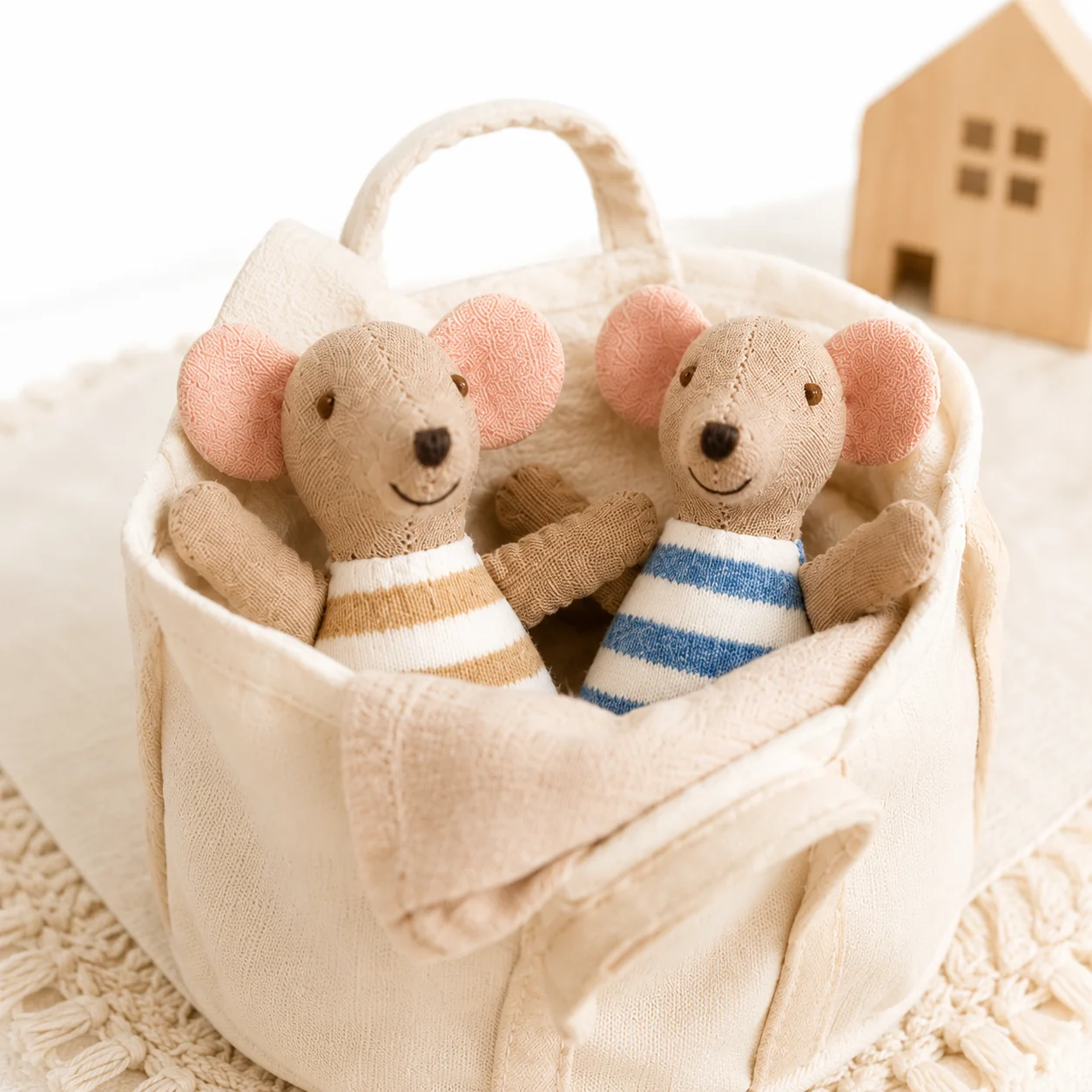 Cute Striped Mouse Plush Doll Nordic Baby Toy Soft Stuffed Animal Kids Play House Nursery Decor