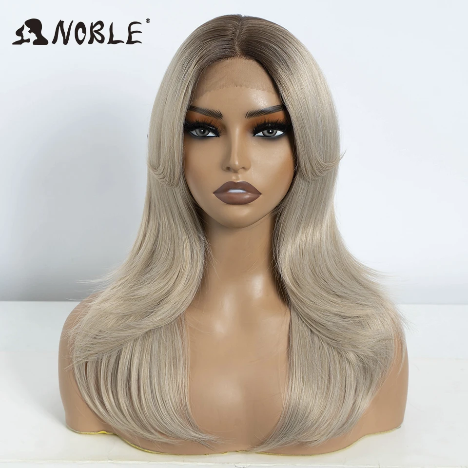 Noble Synthetic Lace Front Wig 14 Inch Straight Bangs Wig Cosplay Wig Ombre Blonde Wigs For Women Lace Wig Synthetic Lace Wig