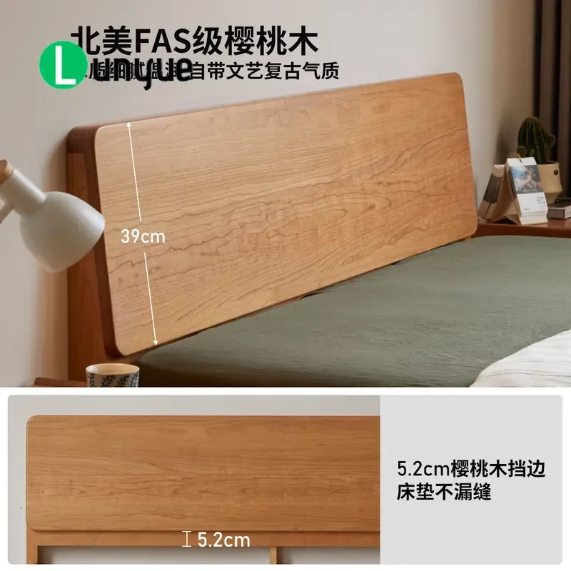For Solid Wood Cherry Double Bed Simple Low Profile Platform Frame Eco Friendly Bedroom Furniture Sturdy Log Design Small