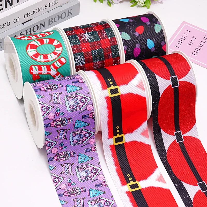 Cinta de grogrén impresa de Feliz Navidad de dibujos animados DIY para suministros de manualidades, accesorios de costura, 5 yardas 86929