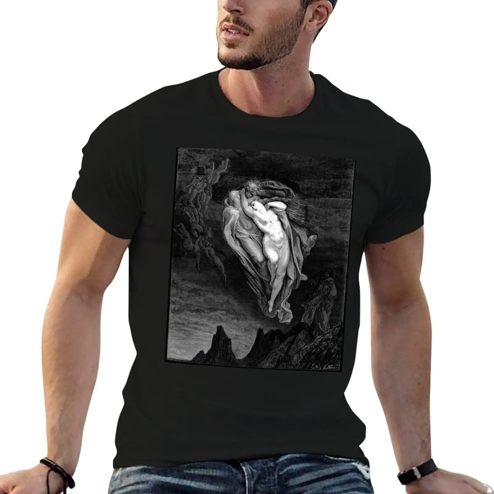 

Paolo and Francesca da Rimini (The Divine Comedy), by Gustave Doré T-Shirt man t shirts for men casual T-Shirt