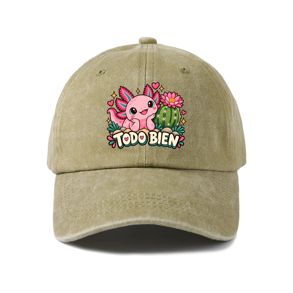 Todo Bien Floral Quote Vintage Washed Baseball Cap, Adjustable Unisex Dad Hat, Everyday Gift