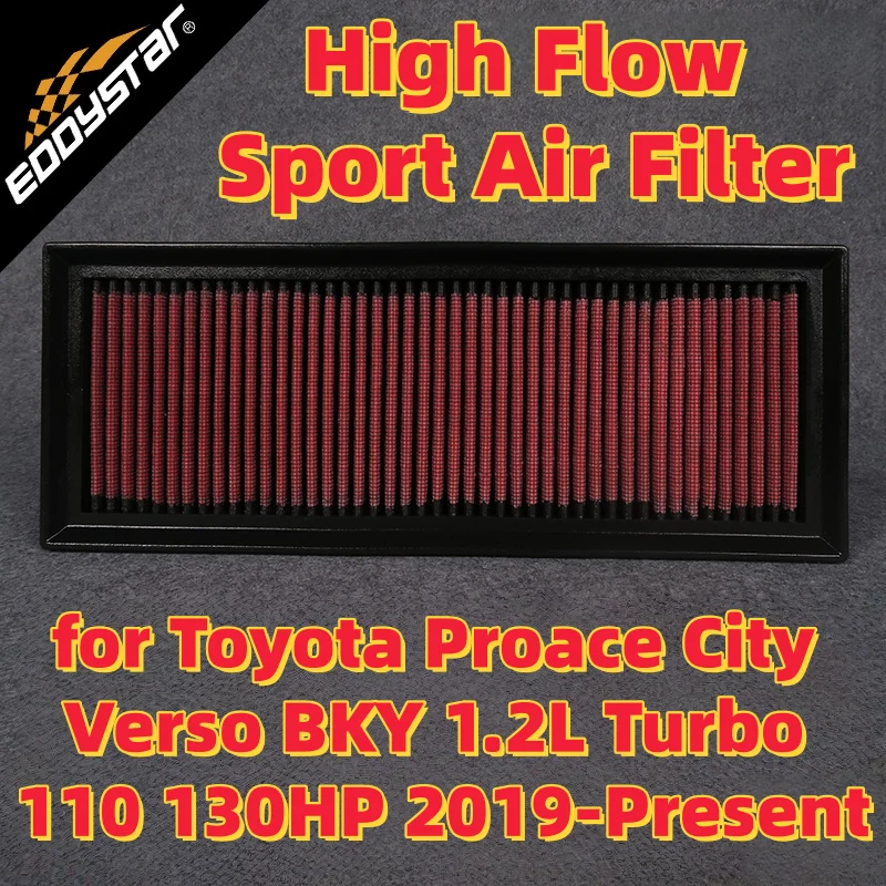 

High Flow Sport Air Filter for Toyota Proace City Verso (BKY) 1.2L Turbo 110 130HP 2019-Present Washable Racing Intake Filters