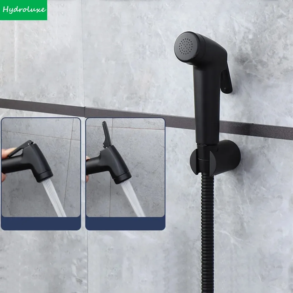 Juego de bidé negro para baño con pulverizador manual de acero inoxidable y cabezal de ducha autolimpiante