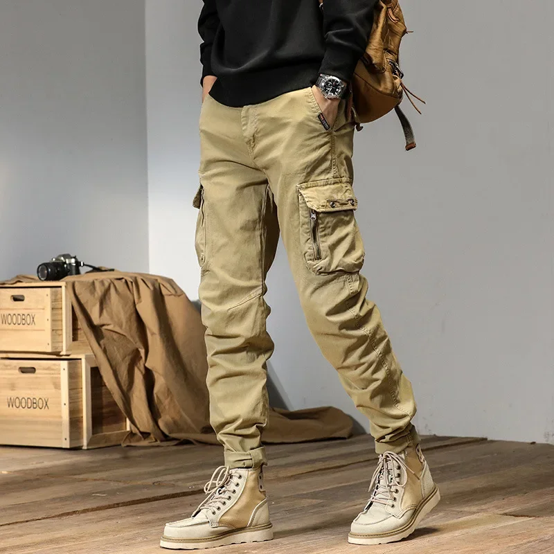 

Spring Summer Straight Cargo Pants Men Multi-Pockets Army Military Slim Fit Work Joggers Casual Cotton Long Tactical Trousers