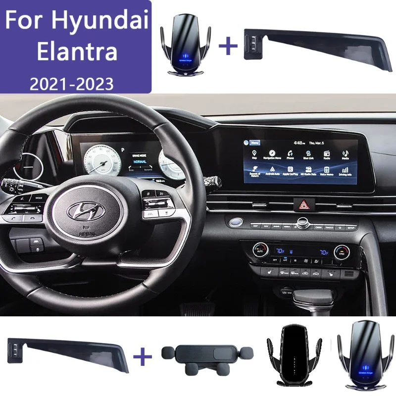 

Автомобильный держатель телефона для Hyundai Elantra CN7 2021 2022 2023, фиксированный кронштейн для навигационного экрана, беспроводная зарядка, автомобильное крепление для телефона
