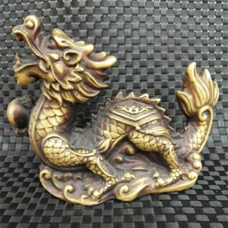 

Chinese Old Brass Hand-Carved Zodiac Dragon Craft Statue