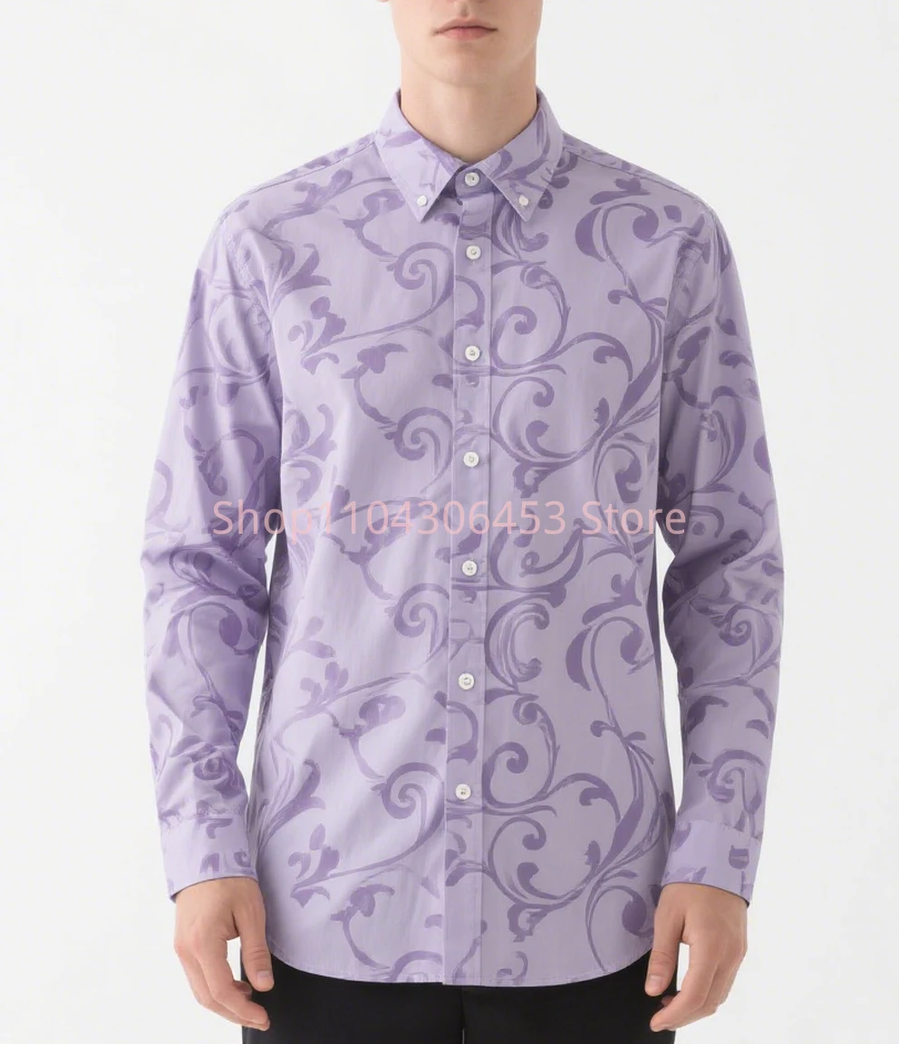 Men's French Plant Graphic 3D Printing Dark Pattern Shirt Hawaiian Casual Long-sleeved Lapel Shirt Business Party Simple Formal