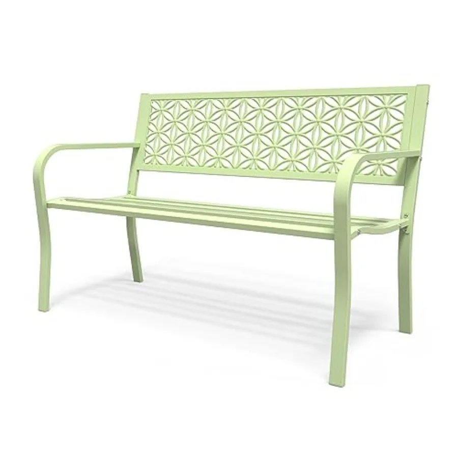 

50 Outdoor Bench Metal with Floral Back Garden Bench Front Porch Bench for Yard Patio Entryway Park Outside 800lb Capacity - Gr