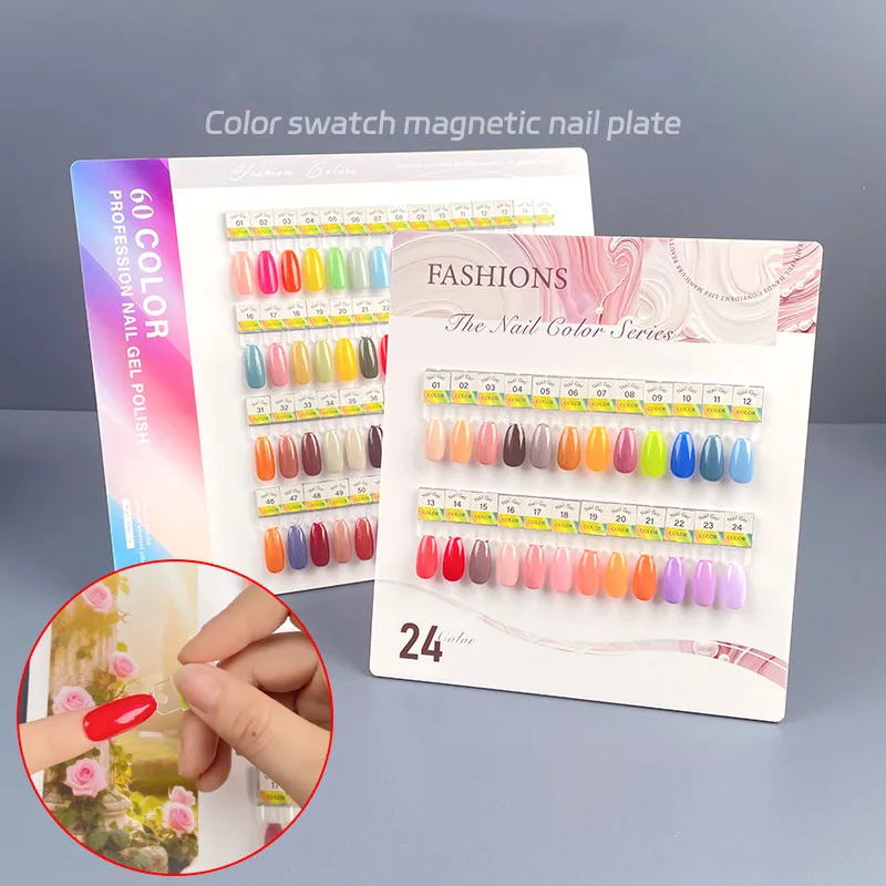 24/30/60 สีแม่เหล็กที่ถอดออกได้เล็บ Swatch สีการทดสอบแผ่นเล็บอะคริลิคจอแสดงผลเล็บแสดงชั้นวาง