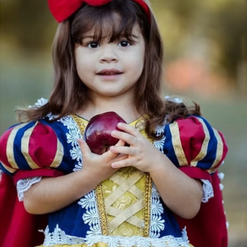 Costume de princesse Disney Blanche-Neige pour enfants, robe de déguisement d'Halloween, manches bouffantes, fête d'anniversaire de paupières pour filles