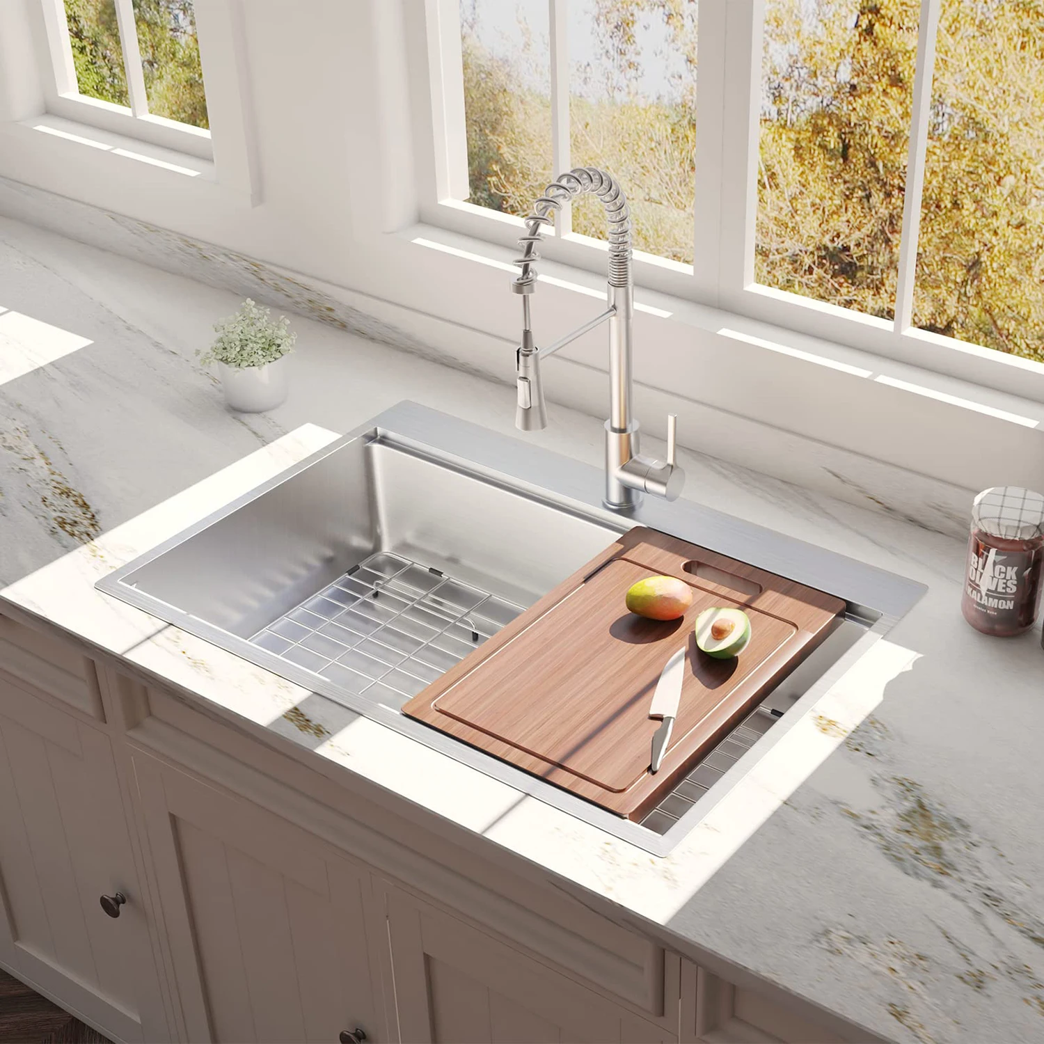 

Multifunctional Kitchen Sink 33 X 22 Inch Handmade Sink SUS 304 All in One Top Mounts Workstation Kitchen Sink