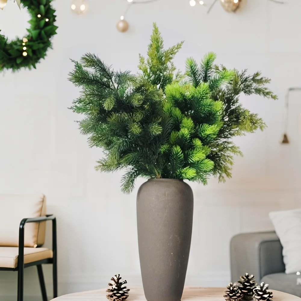 65 سم فرع شجرة إبرة الصنوبر الاصطناعي عيد الميلاد فرع الأرز وهمية الشتاء الأخضر الجذعية شجرة عيد الميلاد إكليل الديكور