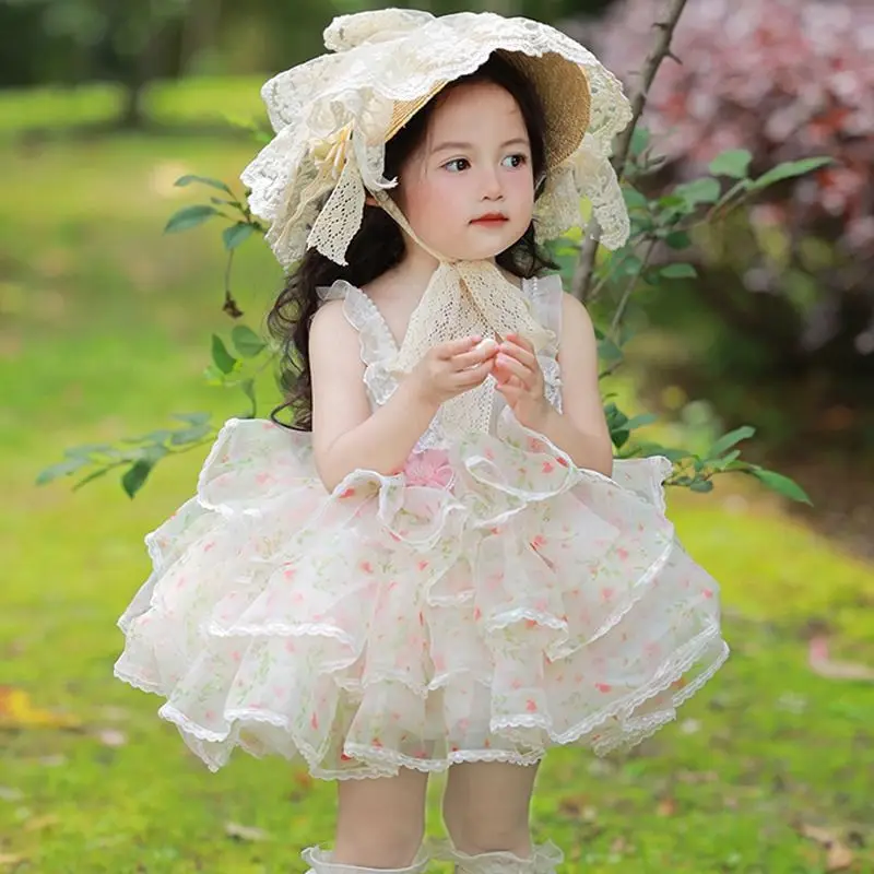 Baby Girl Spanish Princess Tutu Dress Child Vintage Floral Vestido Lolita Party Birthday Pageant Costume Boutique Clothes 1-8Yrs