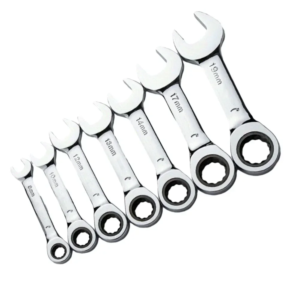 1pc 6-19mm Ratchet Socket Wrench Spanner Short Handle 72 Tooth Reversible Combination Single Wrench Open Box End Multi-to