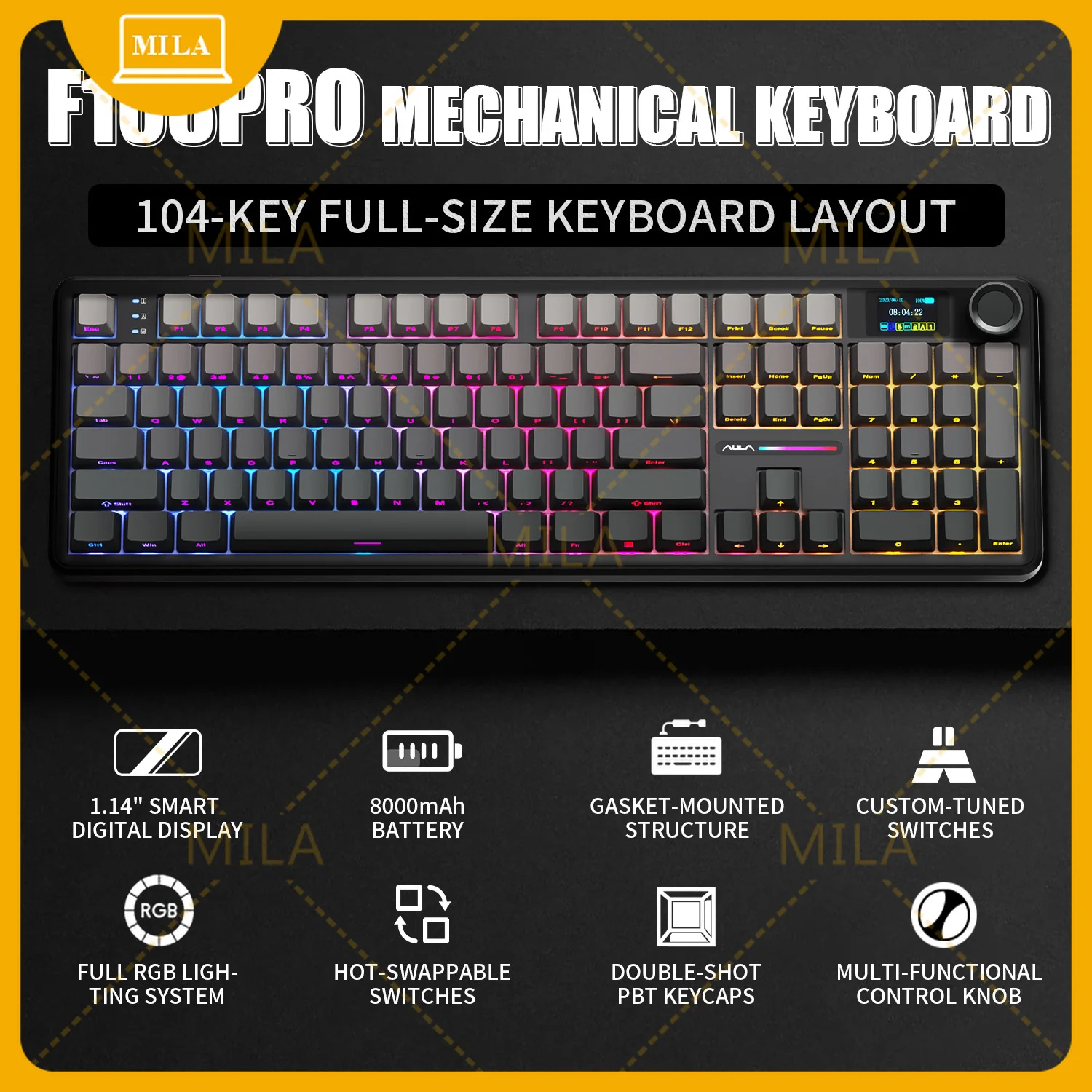 

For AULA F108 PRO/F108 Mechanical Keyboard Custom 100% Layout RGB Backlight Wireless Bluetooth Hifi Switch Gaming Keyboard