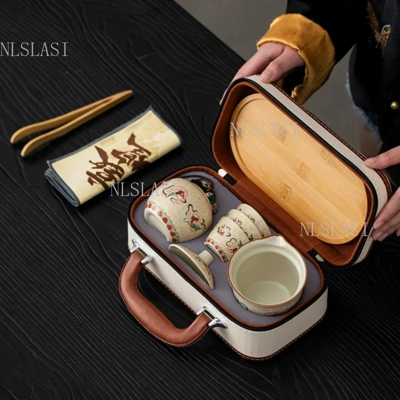 Dunhuang Flying Apsaras Ceramic Tea Set Gift Box Retro Chinese Style Teapot Tea Caddy Complete Kung Fu Tea Kit For Holiday Gift