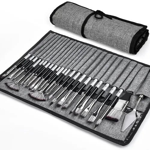 Pinceles de pintura acrílica, juego de pinceles de pintura al óleo, 24 piezas, para acuarela, con mango de madera