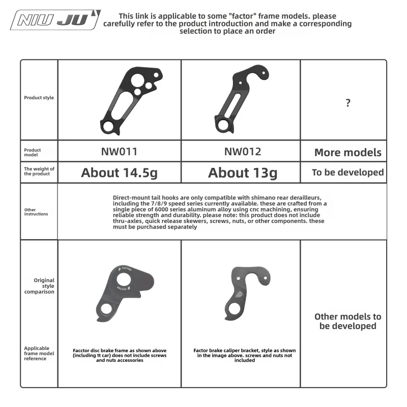 NIUJU is suitable for FACTOR drum shaft disc brake and Ximano tail hook quick release CNC