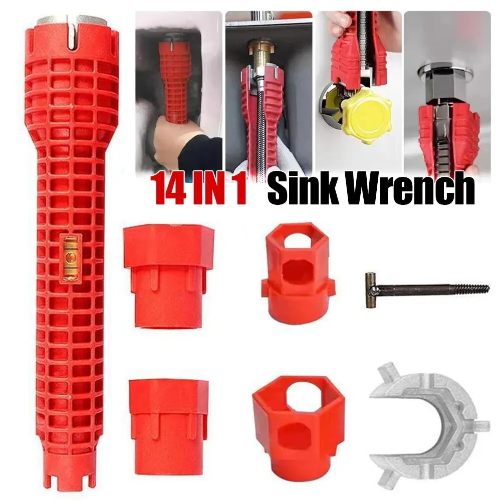 14 In 1 Sink Faucet Wrench Plumbing Repair Tool Anti-slip Handle Double Head Wrench Spanner Installation Tool Set for Kitchen