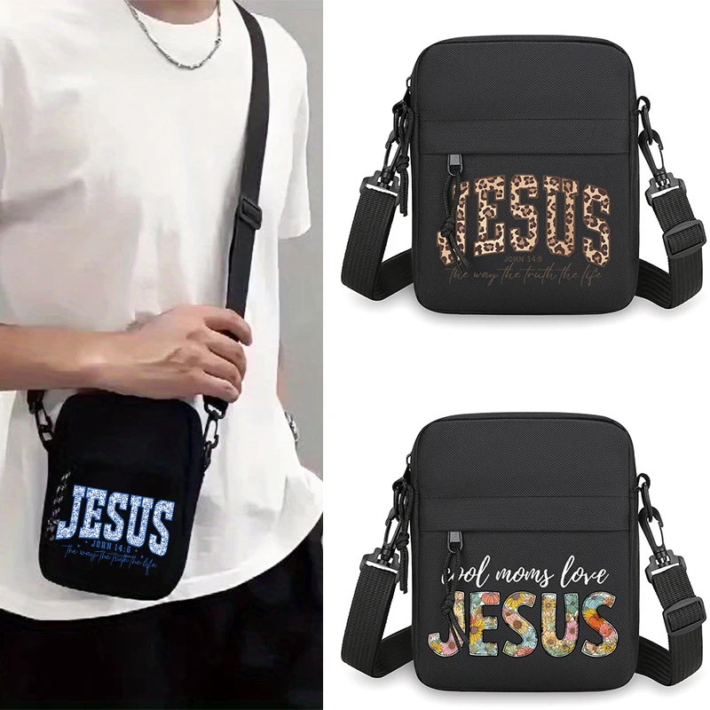 

Мужская маленькая сумка через плечо с принтом библейских стихов и изображением Иисуса, повседневная сумка-мессенджер на молнии для поездок и путешествий, подарок для христианских верующих