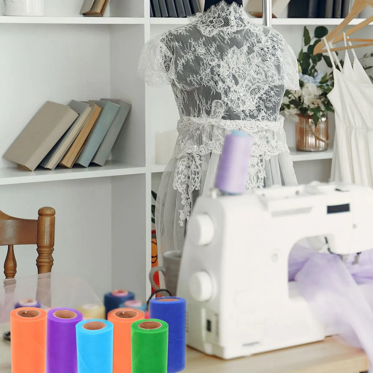 

7Pcs Colorful Gauze Roll Thin DIY Dress Skirt Wedding Party Table Decor Red Orange Yellow Green Blue Purple Dress Gauze