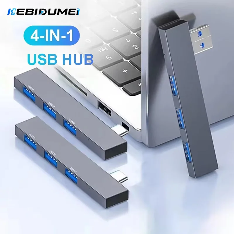 KEBIDUMEI 4 Port USB Hub USB 3.0 Hub USB 2.0 Ports Multi Splitter Adapter High Speed OTG Adapter For PC Laptop Tablet Macbook