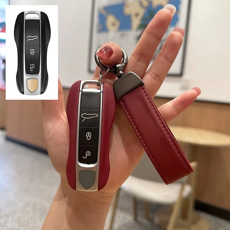 

For Porsche Panamera 971 Boxster Cayman 9YA Cayenne 92A 911 970 981 718 Macan 95B Leather Car Key Case Cover Shell Keychain