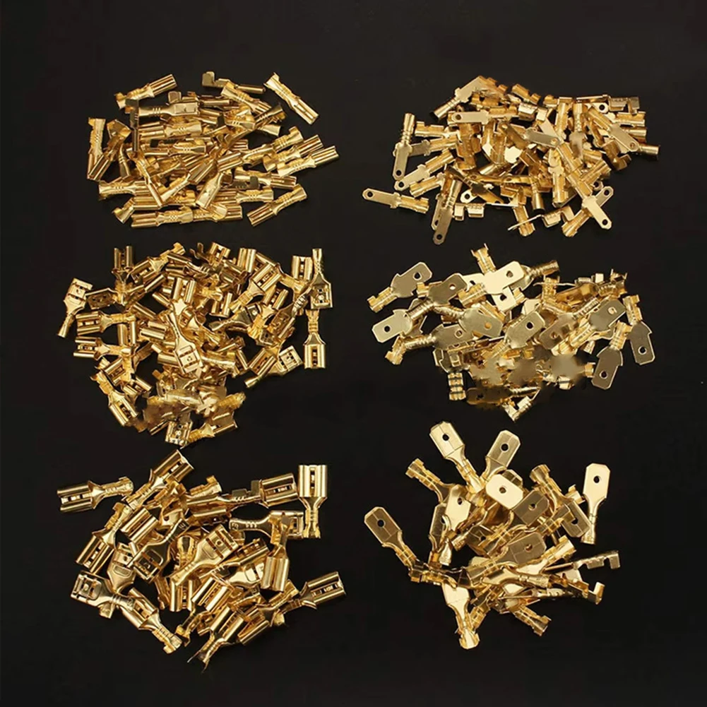 600PCS Crimp Terminal Connectors Gold Brass 2.8mm 4.8mm 6.3mm for Electrical Devices Wiring AWG 22 to 14 Compatible Wire Range