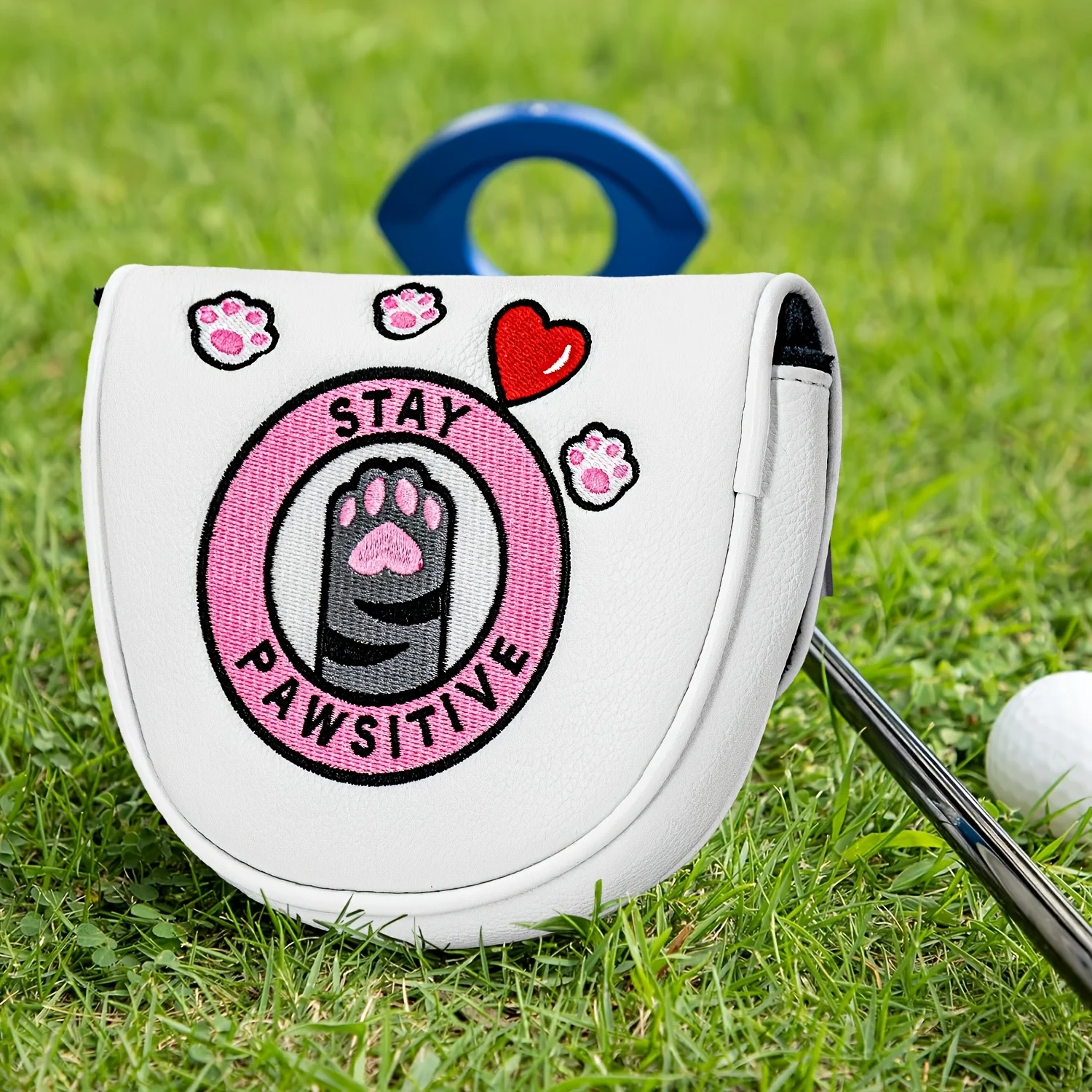 1pc Cute Cartoon Cat Paw Pattern Golf Club Head Cover, Soft Durable PU Semi-Circular Mallet Golf Putter Cover with Fine Premium