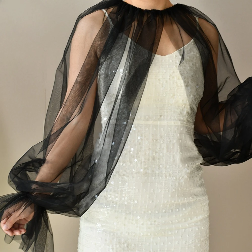 Xale de noiva de manga anexada com punhos queimados, bolero de casamento, acessórios de casamento sexy, adereços de casamento, festa noturna de casamento