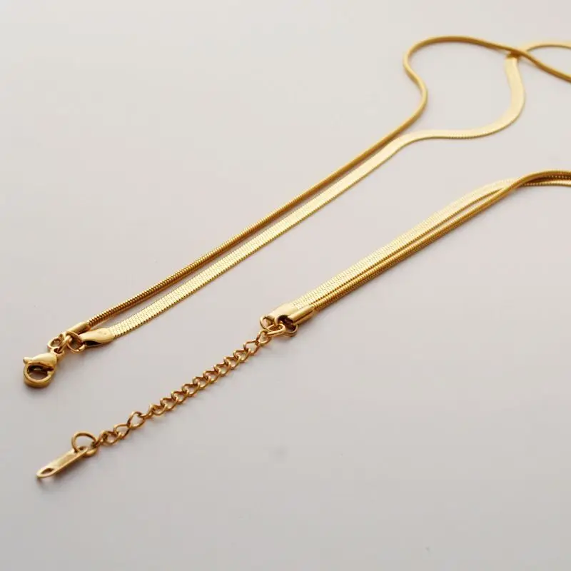 Wholesale Jewelry -- 40 cm Titanium steel Gold Color 2 Pcs Short Snake Chain Necklaces for  Women Fashion Jewlery