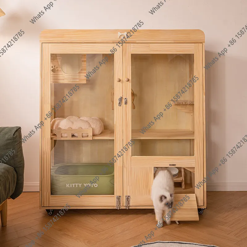 Solid wood cat cage cat villa does not occupy an area of household indoor cat housecabinet kitten nest breeding pet hou