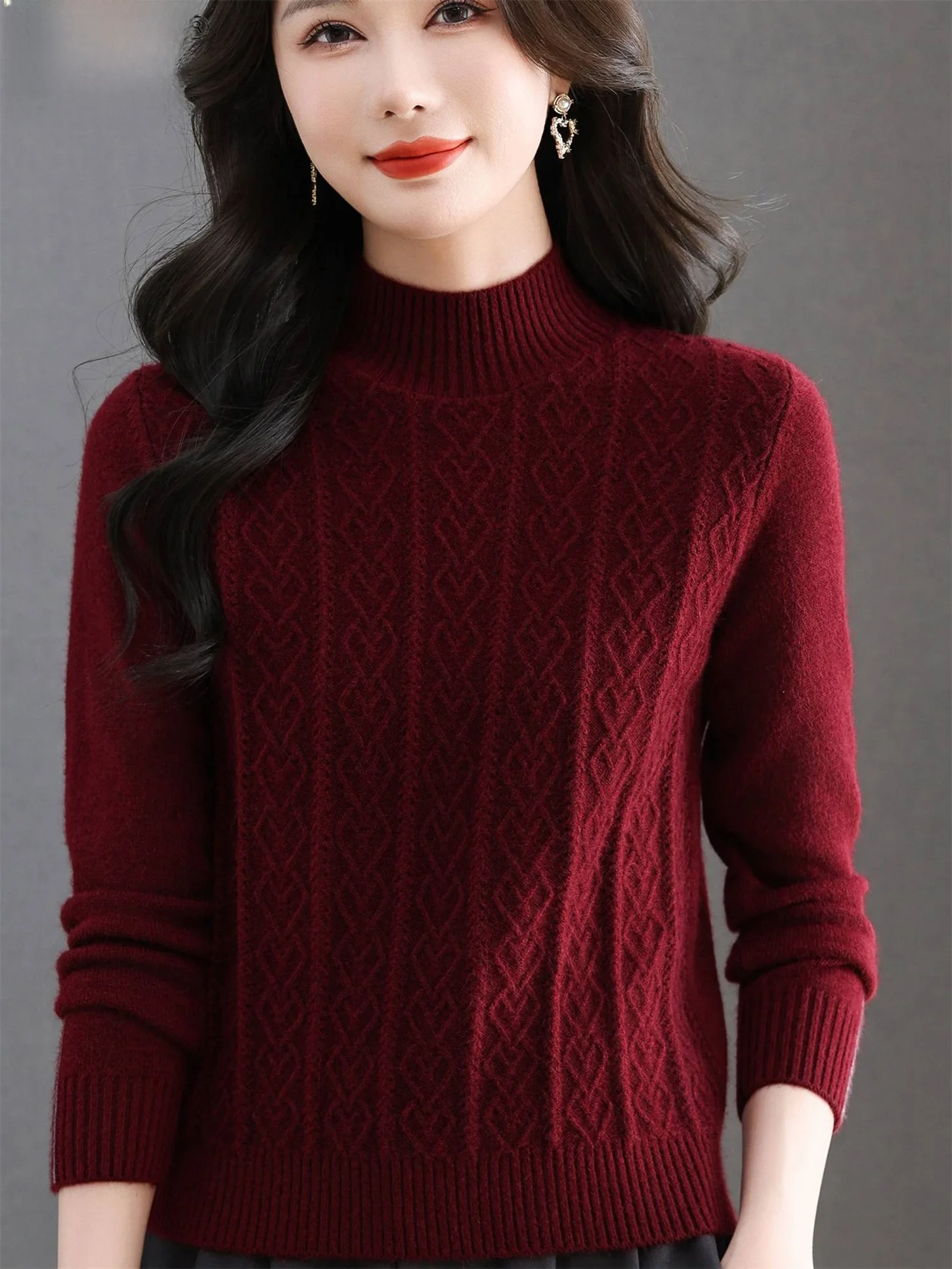 

Faionable Knitted Wool Top Loose Fit Mid-aged And ly Women's Autumn Winter f-high Collar Twist Design Base irt