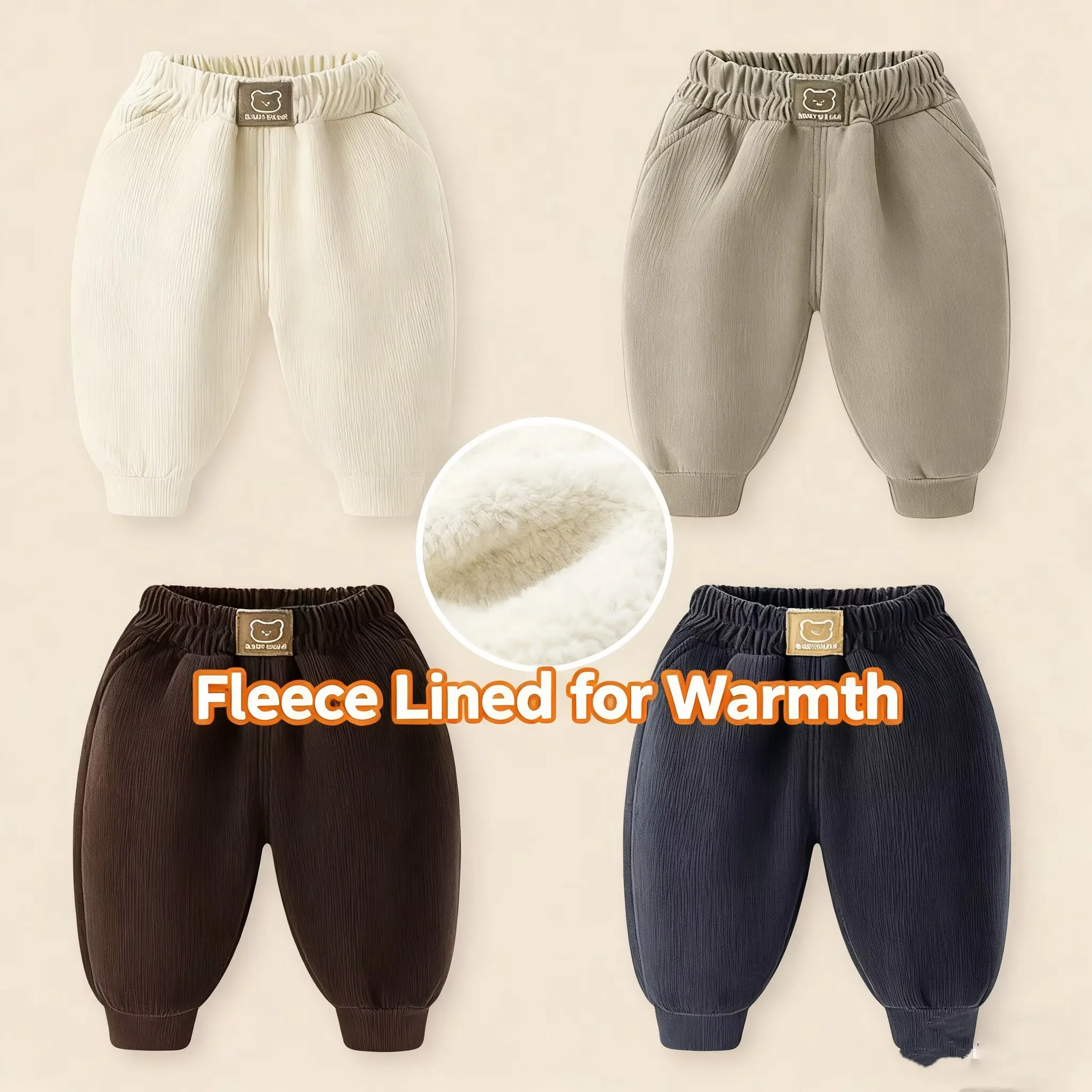 

Cozy Warm Winter Pants for Baby 0-4T, Fleece & Lamb Wool Lined Cotton Trousers, Loose Comfortable Casual Outfits for Newborn