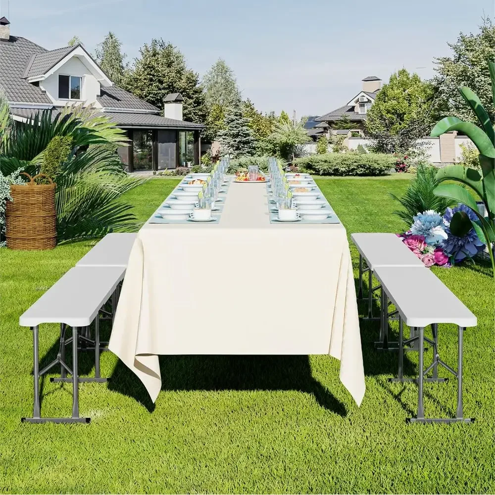 6-Foot Folding Benches for Outdoor Dining, Picnic, Camping, and Garden Parties - White HDPE Tabletop