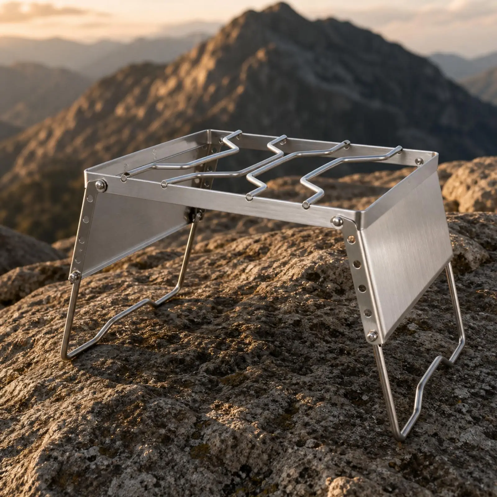 Camping Windproof Stove Stand with Wind Panels Folding Stainless Steel Burner Support 20kg Load Capacity Portable Outdoor