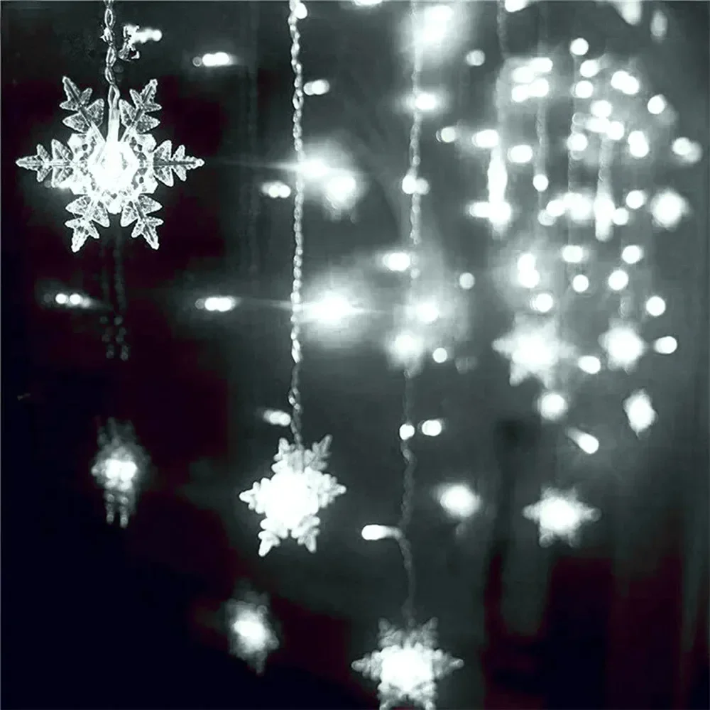 คริสต์มาส EU Plug Snowflake Icicle Curtain ไฟ LED String ในร่มและกลางแจ้ง Decor Icicle Holiday Party แสงงานแต่งงาน Decor