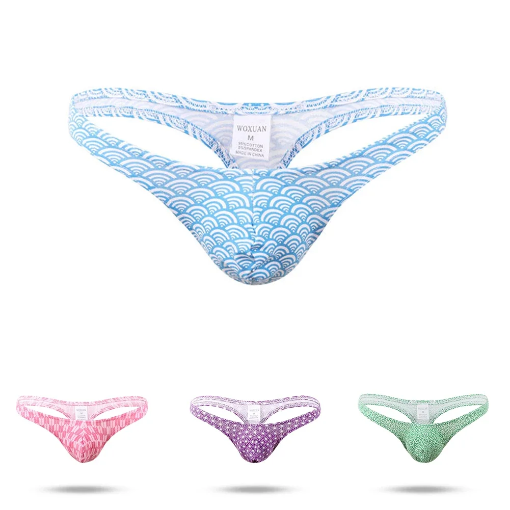 Cuecas de algodão de cintura baixa para homens, cuecas convexas em U, calcinha com fio-dental macia, calcinhas, cuecas