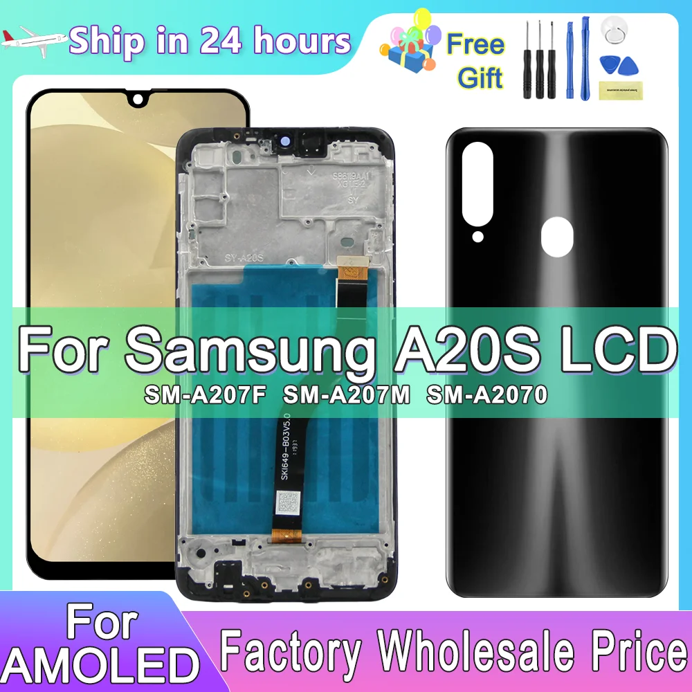 

AMOLED For Samsung Galaxy A20s A207 SM-A207F LCD Display Touch Screen Digitizer For Samsung A20S with Frame Replacement