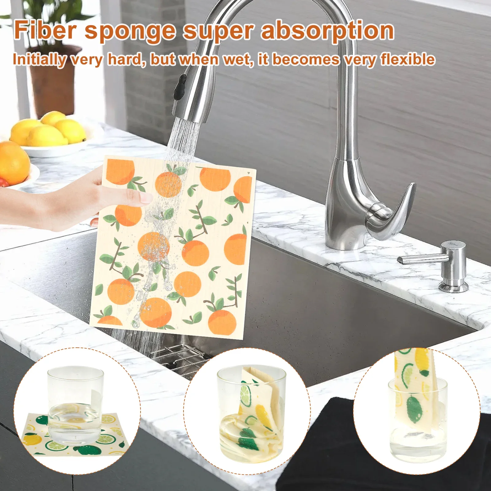 5Pcs Kitchen Dishcloths Reusable Eco-Friendly Microfiber Swedish Dishcloths Fruit Print Absorbent Dish Towels for Home Cleaning