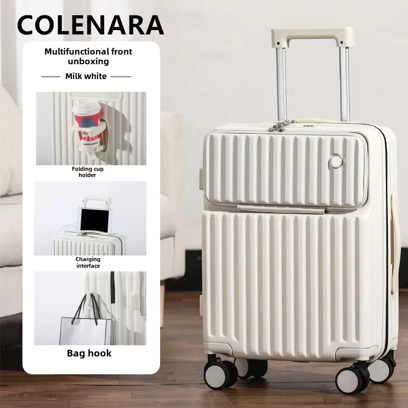 COLENARA Luggage Travel Bag USB Charging Boarding Case Front Opening Laptop Trolley Case 20