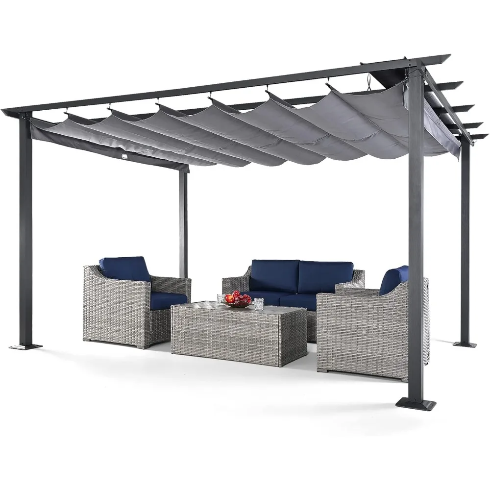 

HAPPATIO 10' X 13' Outdoor Retractable Pergola Canopy for Deck, Backyard, Patio, Aluminum Pergola with Sun Canopy, Includes Grou